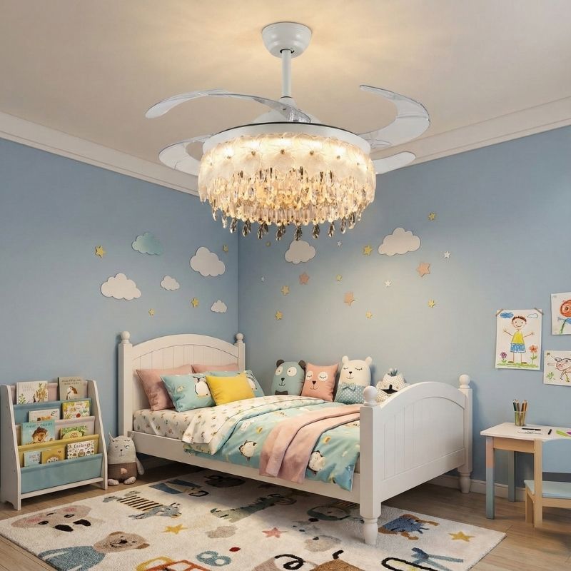 Quạt Trần C&aacute;nh Xếp Đ&egrave;n Pha L&ecirc; Trang Tr&iacute; Ph&ograve;ng Ngủ Trẻ Em QT1006