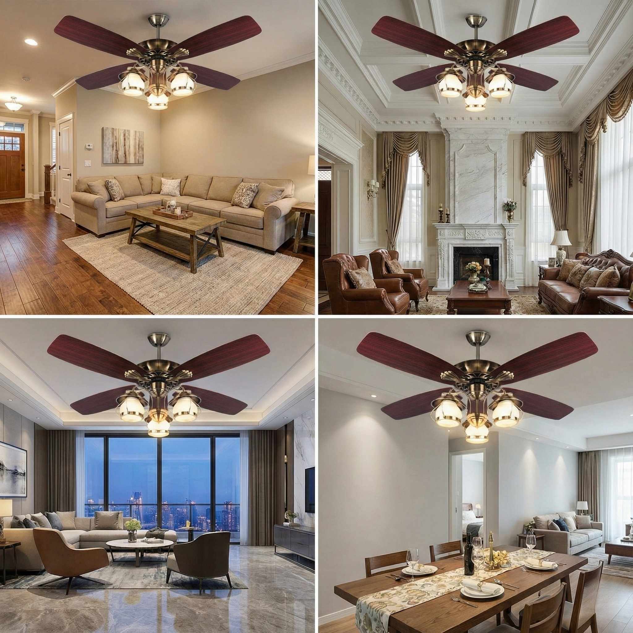 Quạt Trần Có Đèn Trang Trí Phòng Khách Biệt Thự Nhà Phố Tân Cổ Điển QT603