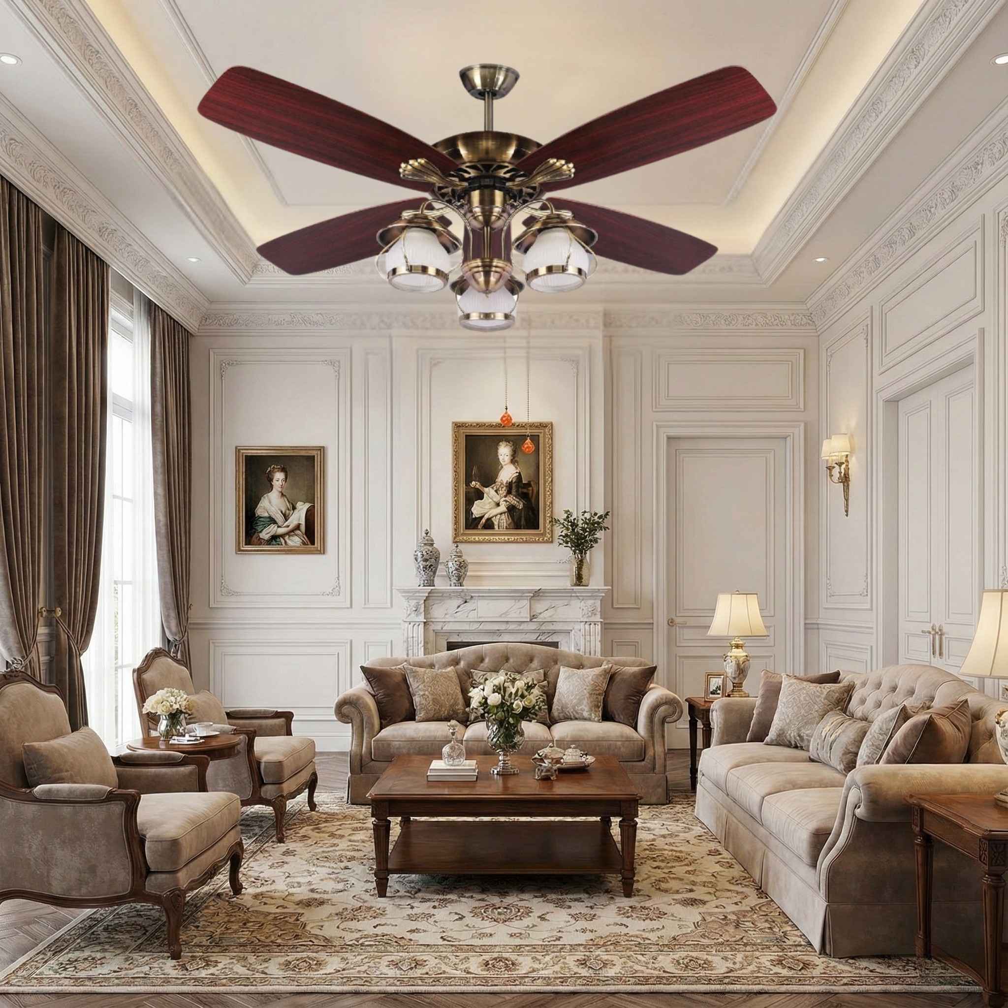 QUẠT TRẦN ĐÈN PHÒNG KHÁCH BIỆT THỰ TÂN CỔ ĐIỂN QT603