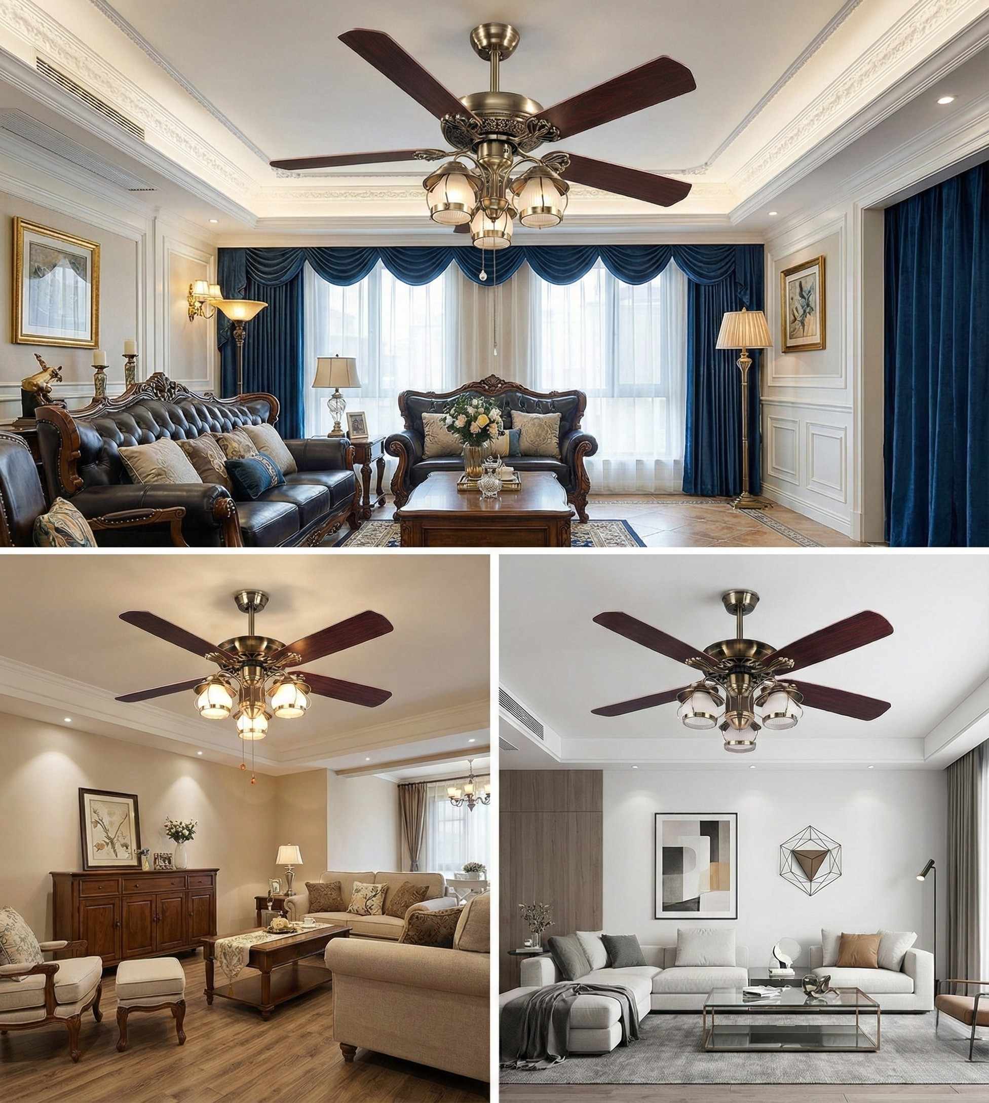 QUẠT TRẦN ĐÈN PHÒNG KHÁCH TÂN CỔ ĐIỂN QT603