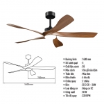 Quạt Đèn Trần 5 Cánh Gỗ KH-QT63 Ø1400