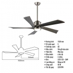 Quạt Trần Đèn Cánh Gỗ Phòng Khách Hiện Đại KH-QT60 Ø1530