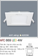 Đèn LED Âm Trần Siêu Mỏng Mặt Vuông 1 Màu 4W AFC 669 Ø90