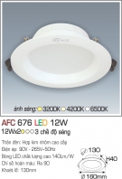 Đèn LED Âm Trần Thạch Cao 1 Màu 12W AFC 676 Ø130