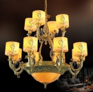 đèn chùm trang trí phòng khách CD1246-12, đèn chùm đồng chao đá, đèn trang trí biệt thự