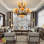 Đèn Chùm Đồng Chao Đá Thiên Nhiên UCD1274-12 Ø1000