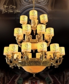 đèn chùm đồng chao đá CD1246-24, đèn chùm đồng cổ điển