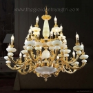 đèn chùm đồng nến chao đá ngọc CD3280-25, đèn chùm đồng trang trí phòng khách CD3280-25