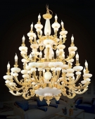 đèn chùm đồng chao đá CD3280-42, đèn chùm đồng chao đá ngọc, đèn chùm trang trí sảnh cầu thang