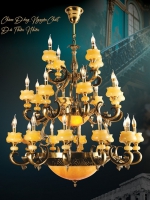 Đèn Chùm Nến Đồng Đá Phòng Khách Thông Tầng UCD1247-24 Ø1120