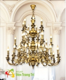 Đèn chùm nến đồng cao cấp, đèn chùm đồng nguyên chất, đèn chùm thông tầng phòng khách