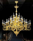 đèn chùm đồng mạ vàng 24k, đèn chùm nến đồng mạ vàng 24k, đèn chùm mạ vàng 24k