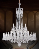 đèn chùm thông tầng phòng khách, đèn chùm pha lê nến, đèn chùm pha lê cao cấp