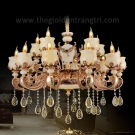 đèn chùm pha lê nến thân xi đồng cao cấp CN1768-15, mẫu đèn trang trí phòng khách đẹp