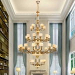 Đèn Chùm Đồng Nguyên Chất Chao Đá Bạch Ngọc CD1855-36 Φ1600