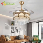 Quạt Trần Đèn Pha Lê Cánh Xếp Có Bóng LED 3 Màu SN2715