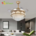 Quạt Trần Đèn Pha Lê Cánh Xếp Có Bóng LED 3 Màu SN2715