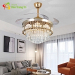 Quạt Trần Đèn Pha Lê Cánh Xếp Có Bóng LED 3 Màu SN2715