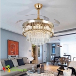 Quạt Trần Đèn Pha Lê Cánh Xếp Có Bóng LED 3 Màu SN2715