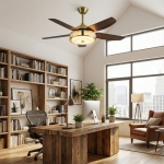 Quạt Trần 5 Cánh Nhựa Có Đèn Đồng Trang Trí UDQ6173 Φ1420