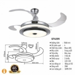 Đèn Quạt Trần Cánh Xếp Hiện Đại KH-QT4205 Ø1068