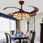 Quạt Trần Cánh Xếp Có Đèn Kiểu Tiffany UDQ6156 Φ1080