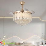 Quạt Trần Đèn Pha Lê Cánh Xếp Có Bóng LED 3 Màu SN2713