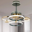 Quạt trần cánh xếp có đèn led vòng đơn giản QT9518, Quạt trần phòng khách hiện đại QT9518, quạt trần phòng ăn đơn giản QT9518