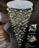 đèn thả pha lê thông tầng phòng khách, đèn thả thông tầng cầu thang hiện đại