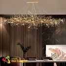 đèn thả pha lê bàn ăn, đèn thả bàn ăn pha lê thân đồng, đèn thả pha lê bàn ăn cao cấp
