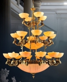 đèn chùm đồng cao cấp, đèn chùm đồng chao đá CD1129-24