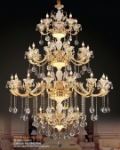 đèn chùm pha lê nến đồng CN8120, đèn chùm thông tầng phòng khách CN8120, đèn trang trí nhà hàng