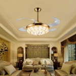 Quạt Trần Cánh Xếp Đèn Pha Lê Tân Cổ Điển DQ8034 Ø1100