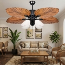 quạt trần 5 cánh hình lá, quạt trần tropical, quạt trần lá cọ có đèn, quạt trần phong cách nhiệt đới, quạt trần cánh nhựa ABS