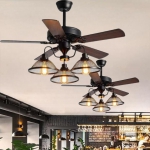 Quạt Trần 5 Cánh Gỗ Có Đèn Kiểu Vintage UDQ6116 Ø1300