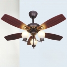 thế giới đèn trang trí, quạt trần 5 cánh gỗ có đèn QT205, quạt trần đèn tân cổ điển QT205