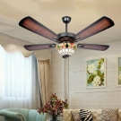 Quạt trần 5 cánh gỗ có đèn kiểu tiffany QT5011, quạt trần 5 cánh gỗ có đèn cao cấp, quạt trần 5 cánh gỗ có đèn trang trí phòng khách