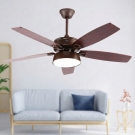 quạt trần 5 cánh gỗ có đèn QT013, quạt trần có đèn led, quạt trần cánh gỗ màu nâu coffee