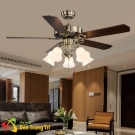 quạt trần 5 cánh gỗ có đèn QT5214, quạt trần đèn trang trí phòng khách, đèn quạt trần 5 cánh gỗ