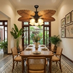 Quạt Trần 5 Cánh Lá Cọ Có Đèn QT502-5 Ø1320