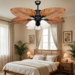 Quạt Trần 5 Cánh Lá Cọ Có Đèn QT502-5 Ø1320