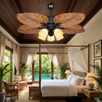 Quạt Trần 5 Cánh Lá Cọ Có Đèn QT502-5 Ø1320