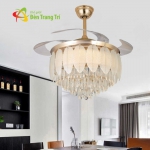 Quạt Trần Đèn Pha Lê Cánh Xếp Có Bóng LED 3 Màu SN2713
