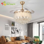 Quạt Trần Đèn Pha Lê Cánh Xếp Có Bóng LED 3 Màu SN2713