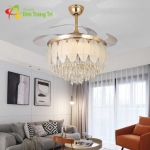 Quạt Trần Đèn Pha Lê Cánh Xếp Có Bóng LED 3 Màu SN2713