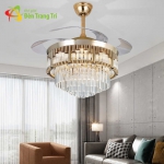 Quạt Trần Đèn Pha Lê Cánh Xếp Có Bóng LED 3 Màu SN2715