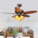 quạt trần 5 cánh gỗ có đèn QT4224, quạt trần đèn trang trí phòng khách, quạt trần đèn phòng ngủ