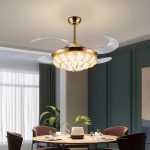 Quạt Trần Cánh Xếp Đèn Pha Lê Tân Cổ Điển DQ8034 Ø1100