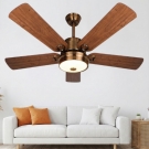 QT2099, quạt trần 5 cánh gỗ màu walnut, quạt trần phong cách Indochine, quạt trần có đèn LED và remote, thegioidentrangtri.com