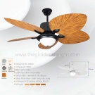 quạt trần lá cọ có đèn, quạt trần phong cách tân cổ điển, quạt trần đèn LED 3 màu